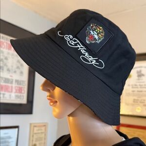 🔥 ED HARDY By Fashion Nova Black Bucket Hat with Tiger Embroidery. NEW